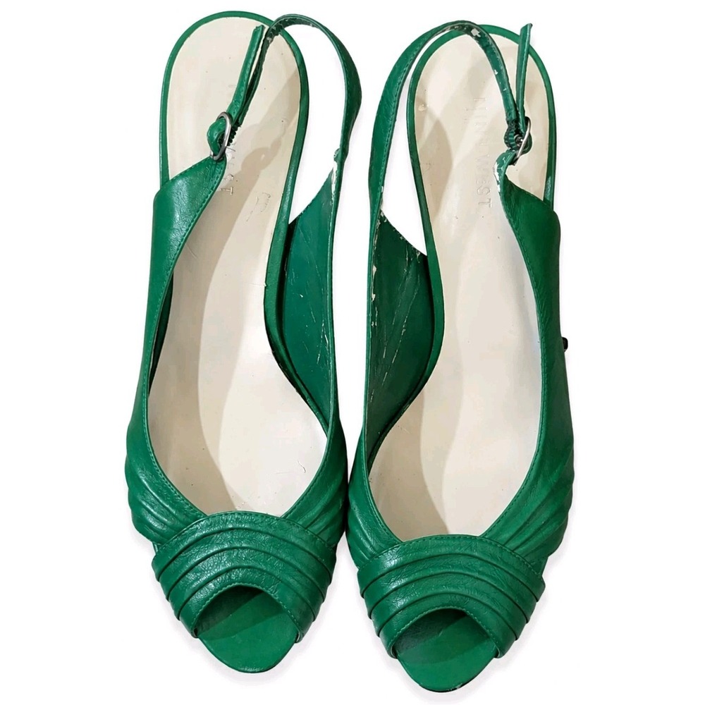 Vtg Nine West Green Leather Slingback Peep Toe Heels 7.5M Box 90's/Y2K - AS IS